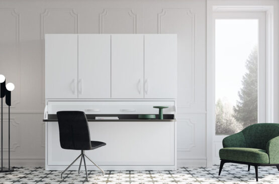 Inspiration Horizontal bed with study table and upper cabinets