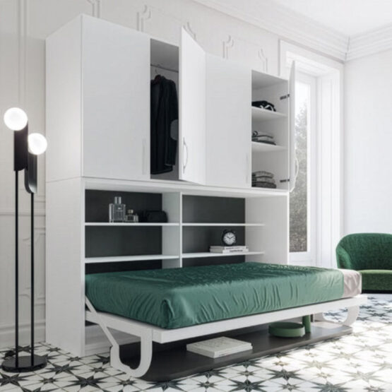 Inspiration Horizontal bed with study table and upper cabinets